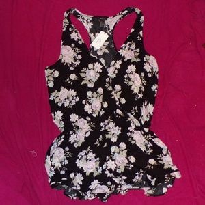 Black Floral Print Sleepwear Romper